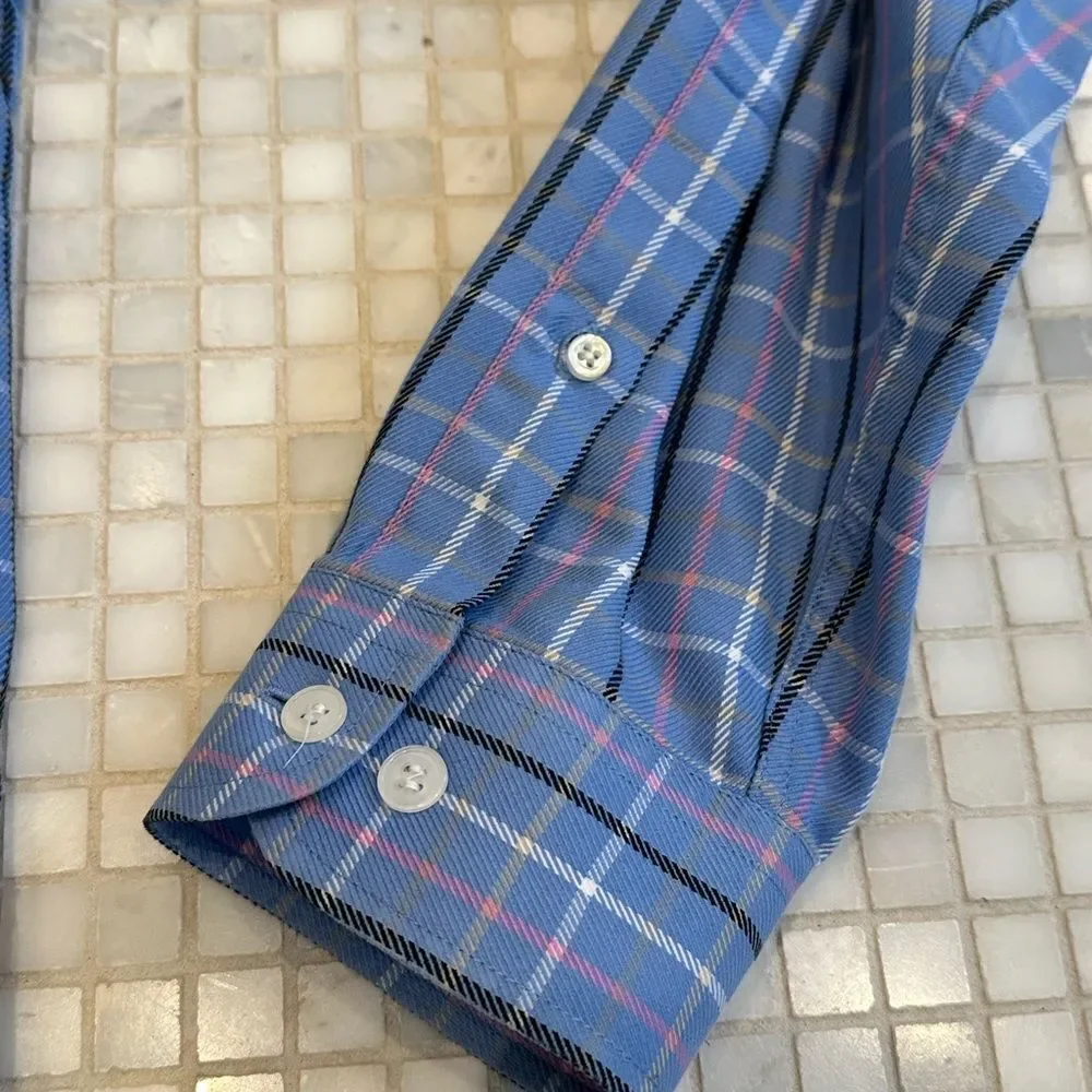 Harold Powell Long Sleeve Blue Check Dress Shirt